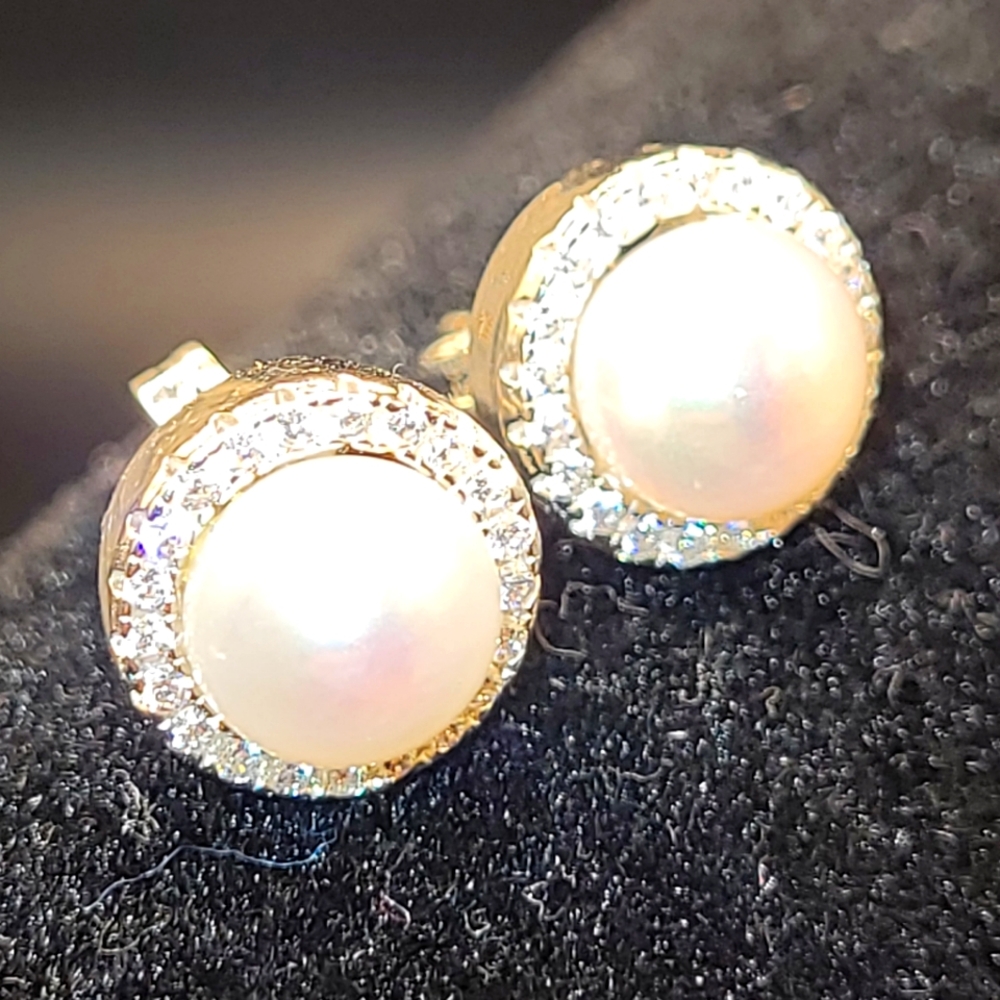 .925 Setting, Pearl, and CZ Post Earrings